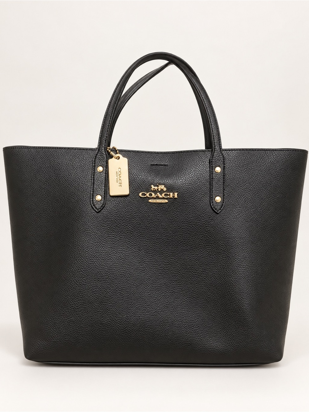 Coach Black Pebble Leather Tote with Gold Accents